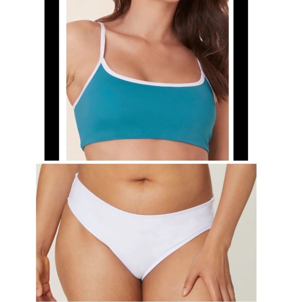 Andie Bikini Set Dolphin Top Bikini Bottom Swimsuit Baltic blue white size M NWT